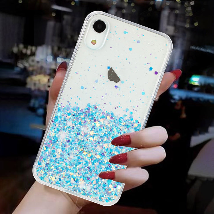 For iPhone XR Transparent Frame Noctilucent Glitter Powder TPU Phone Case