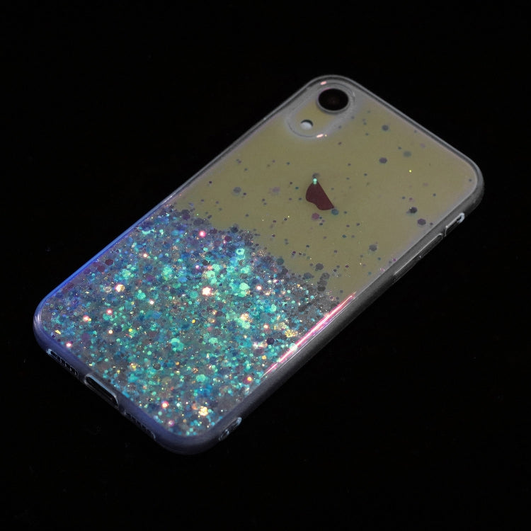 For iPhone XR Transparent Frame Noctilucent Glitter Powder TPU Phone Case