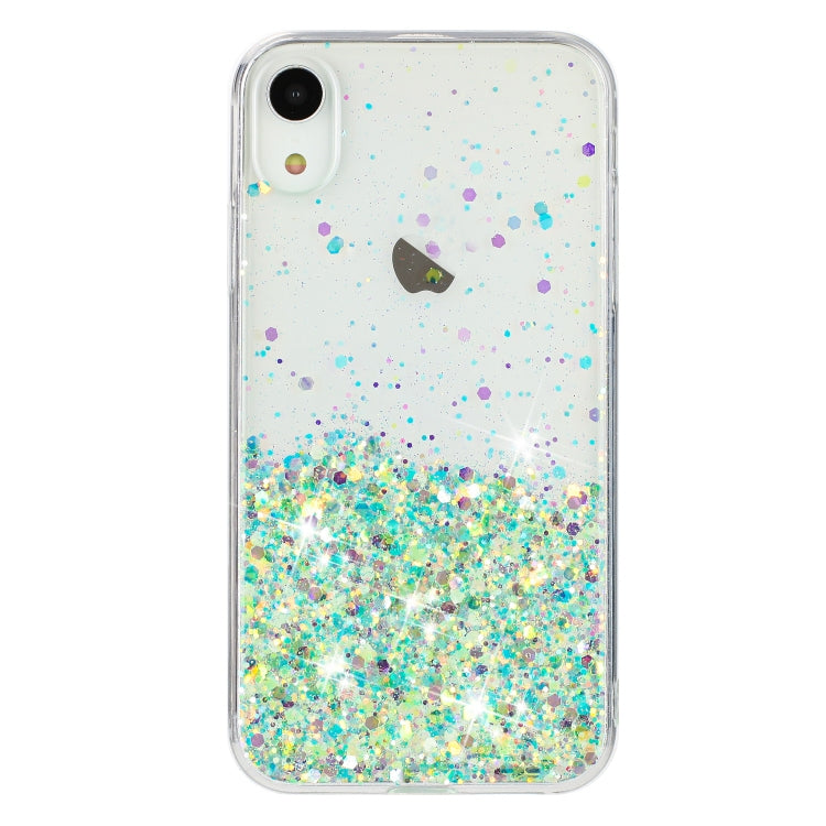 For iPhone XR Transparent Frame Noctilucent Glitter Powder TPU Phone Case