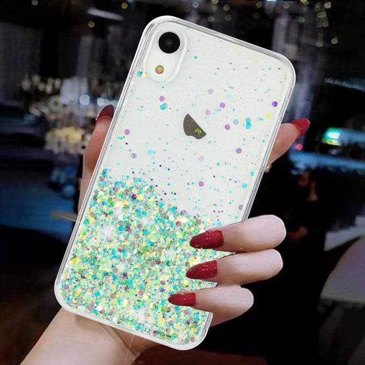 For iPhone XR Transparent Frame Noctilucent Glitter Powder TPU Phone Case