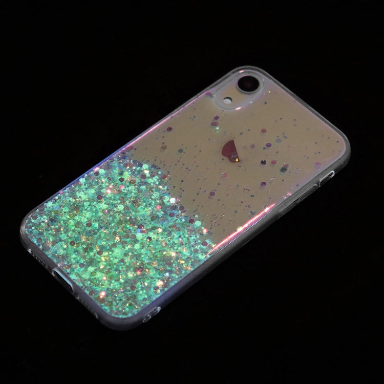 For iPhone XR Transparent Frame Noctilucent Glitter Powder TPU Phone Case