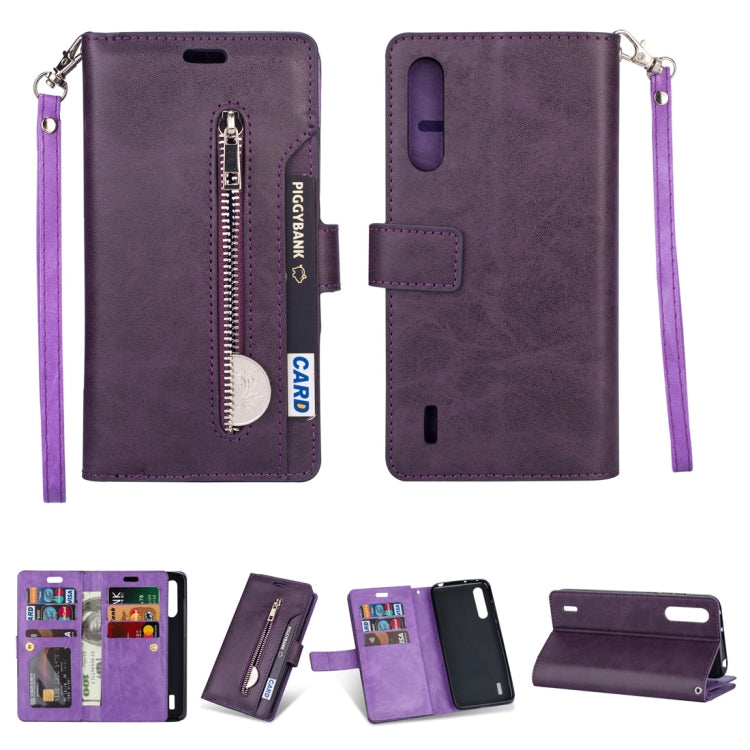 For Xiaomi Mi CC9 / Mi A3 Lite / Mi 9 Lite Multifunctional Zipper Horizontal Flip Leather Case with Holder & Wallet & 9 Card Slots & Lanyard