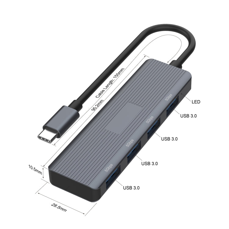 Onten UC621 5Gbps USB-C / Type-C to USB 3.2 Gen1 4 in 1 Multi-function HUB Docking Station, Length:1.5m