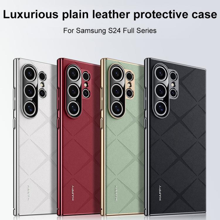 For Samsung Galaxy S24 5G Plain Leather PC Phone Case