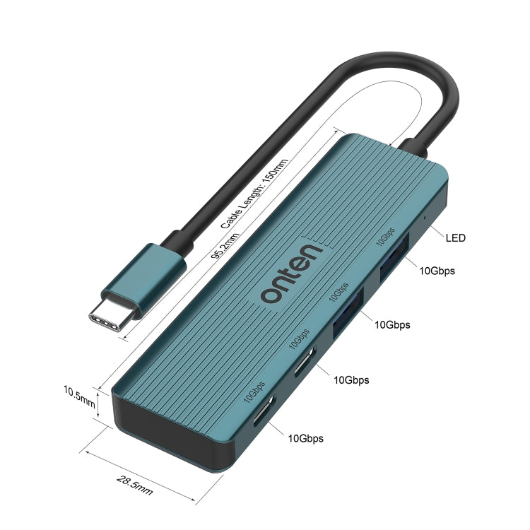 Onten UC622 10Gbps USB-C / Type-C to 2 x USB + 2 x USB-C / Type-C 4 in 1 HUB Docking Station, Length:1.5m