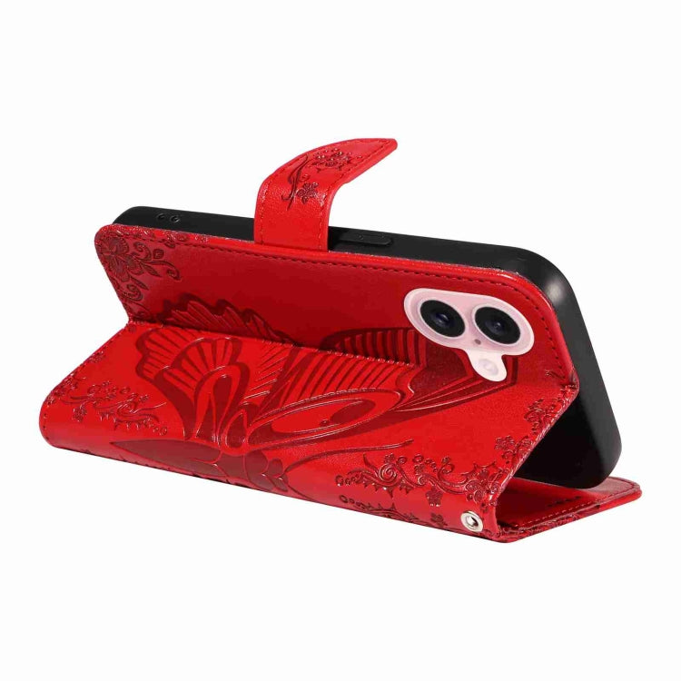 For iPhone 16 Swallowtail Butterfly Embossed Leather Phone Case