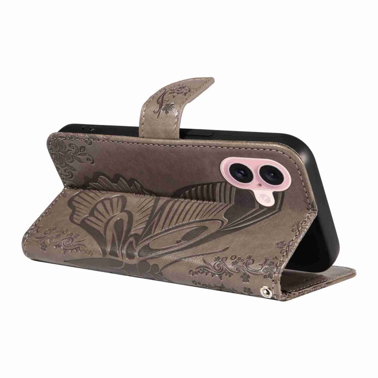 For iPhone 16 Swallowtail Butterfly Embossed Leather Phone Case