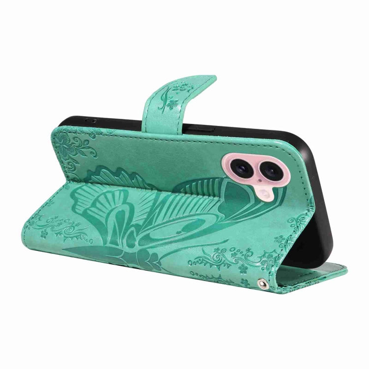 For iPhone 16 Swallowtail Butterfly Embossed Leather Phone Case