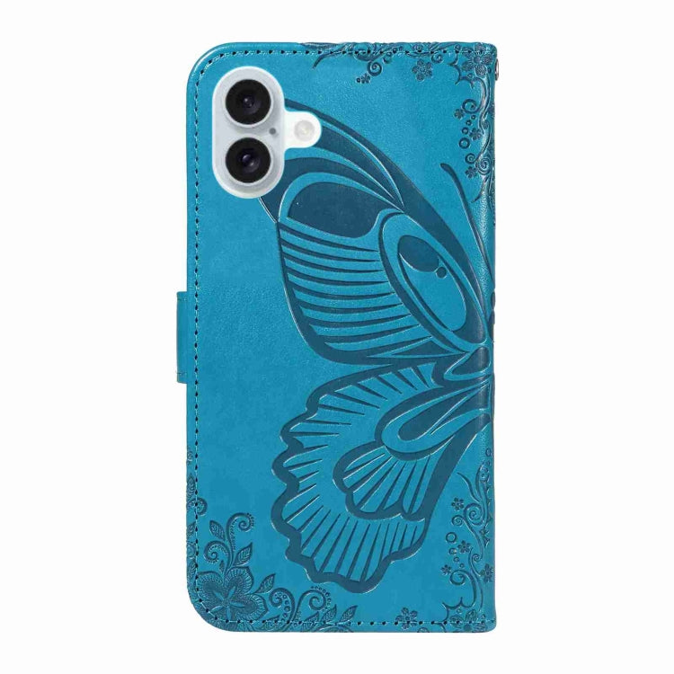 For iPhone 16 Plus Swallowtail Butterfly Embossed Leather Phone Case