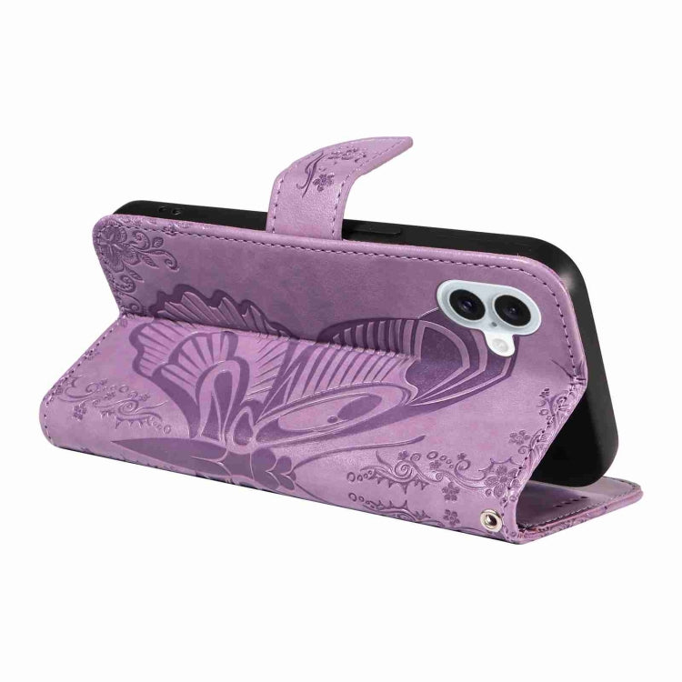 For iPhone 16 Plus Swallowtail Butterfly Embossed Leather Phone Case