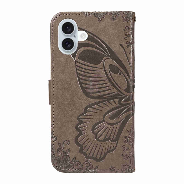 For iPhone 16 Plus Swallowtail Butterfly Embossed Leather Phone Case