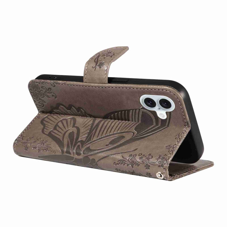 For iPhone 16 Plus Swallowtail Butterfly Embossed Leather Phone Case