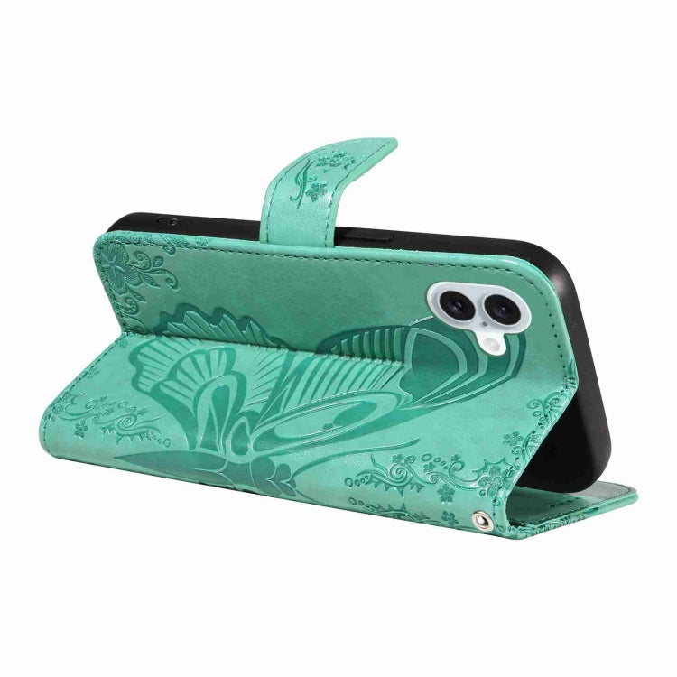 For iPhone 16 Plus Swallowtail Butterfly Embossed Leather Phone Case