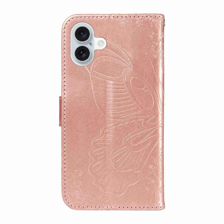 For iPhone 16 Plus Swallowtail Butterfly Embossed Leather Phone Case