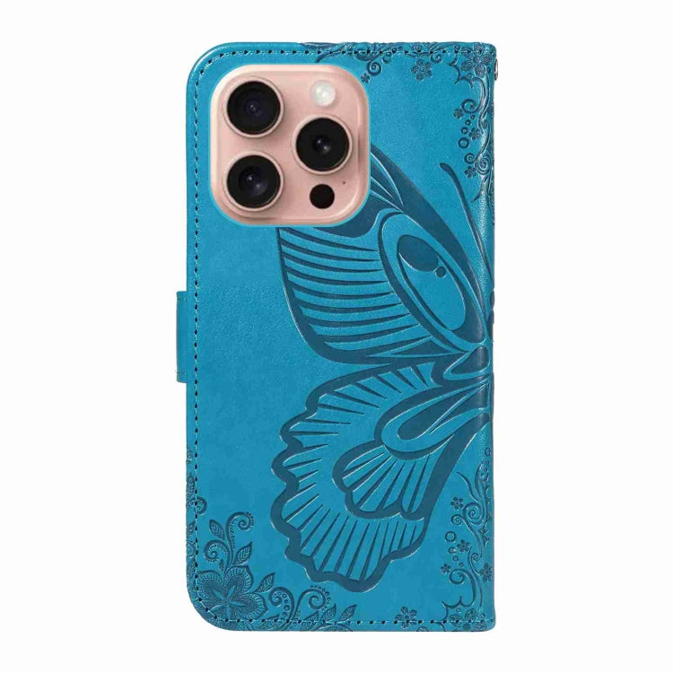 For iPhone 16 Pro Swallowtail Butterfly Embossed Leather Phone Case