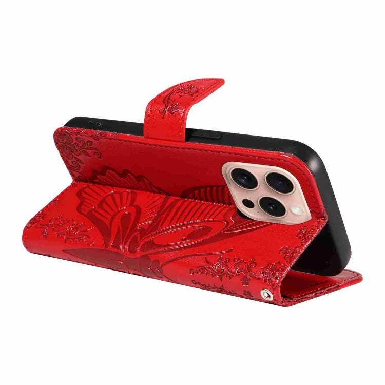 For iPhone 16 Pro Swallowtail Butterfly Embossed Leather Phone Case