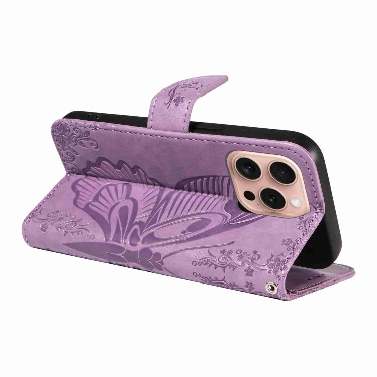 For iPhone 16 Pro Swallowtail Butterfly Embossed Leather Phone Case