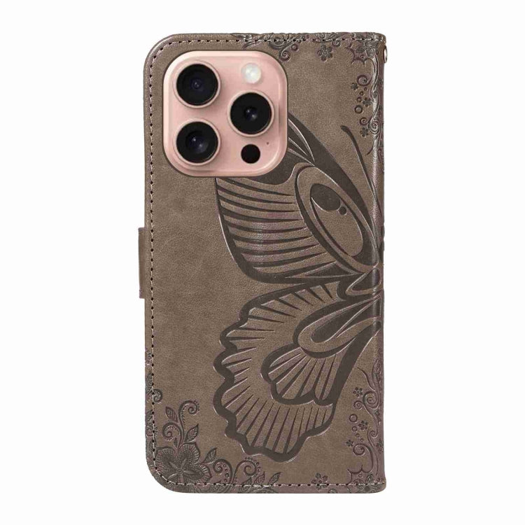 For iPhone 16 Pro Swallowtail Butterfly Embossed Leather Phone Case