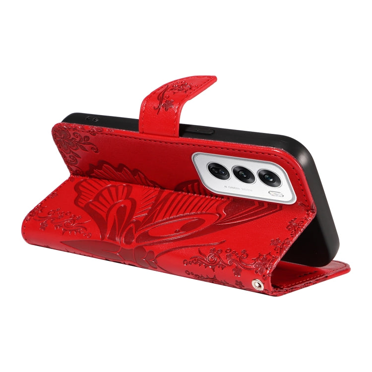 For OPPO Reno12 5G Global Swallowtail Butterfly Embossed Leather Phone Case