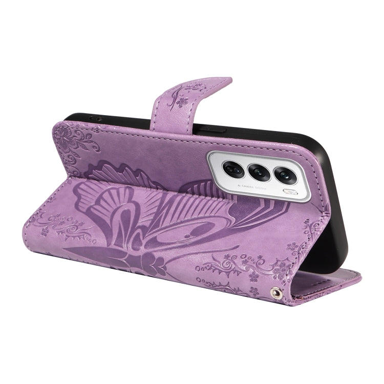 For OPPO Reno12 5G Global Swallowtail Butterfly Embossed Leather Phone Case
