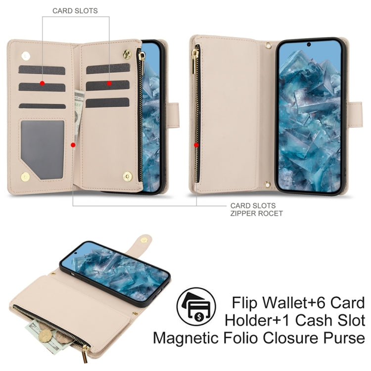 For Google Pixel 8 Pro YM016 Rhombic Zipper Card Wallet Leather Phone Case with Lanyard