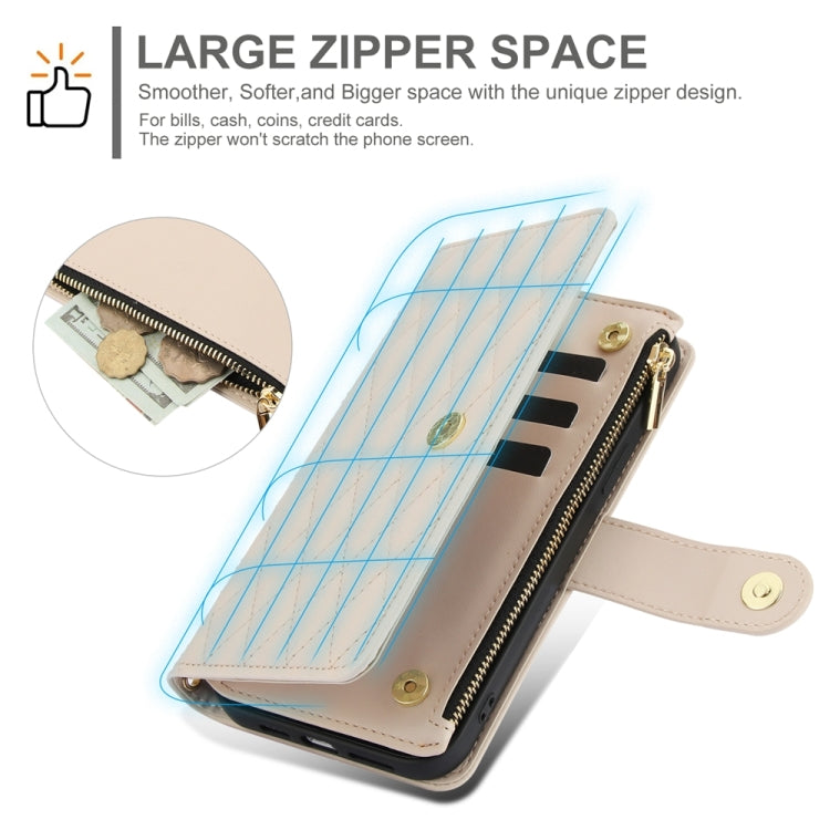 For Google Pixel 8 Pro YM016 Rhombic Zipper Card Wallet Leather Phone Case with Lanyard