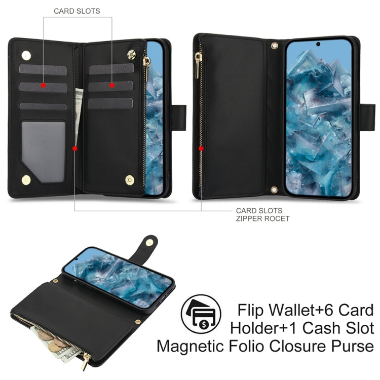 For Google Pixel 8 Pro YM016 Rhombic Zipper Card Wallet Leather Phone Case with Lanyard