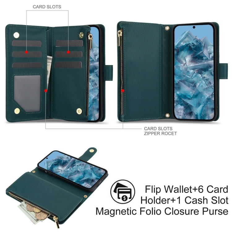 For Google Pixel 8 Pro YM016 Rhombic Zipper Card Wallet Leather Phone Case with Lanyard