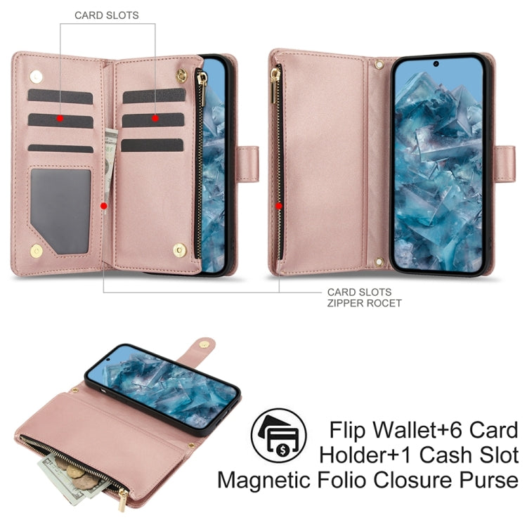 For Google Pixel 8 Pro YM016 Rhombic Zipper Card Wallet Leather Phone Case with Lanyard