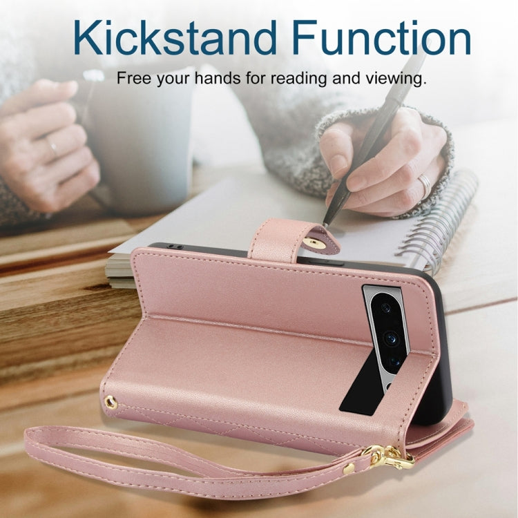For Google Pixel 8 Pro YM016 Rhombic Zipper Card Wallet Leather Phone Case with Lanyard
