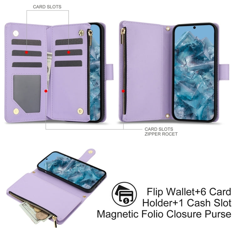 For Google Pixel 8 Pro YM016 Rhombic Zipper Card Wallet Leather Phone Case with Lanyard