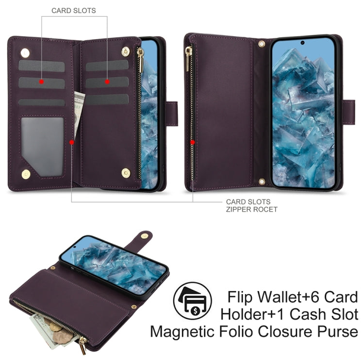 For Google Pixel 8 Pro YM016 Rhombic Zipper Card Wallet Leather Phone Case with Lanyard