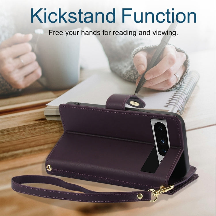 For Google Pixel 8 Pro YM016 Rhombic Zipper Card Wallet Leather Phone Case with Lanyard