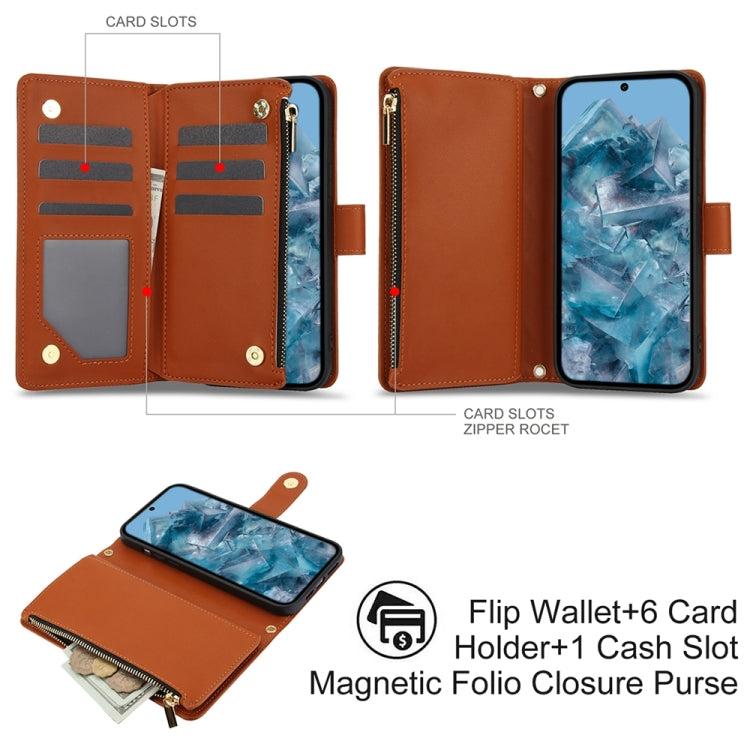 For Google Pixel 8 Pro YM016 Rhombic Zipper Card Wallet Leather Phone Case with Lanyard