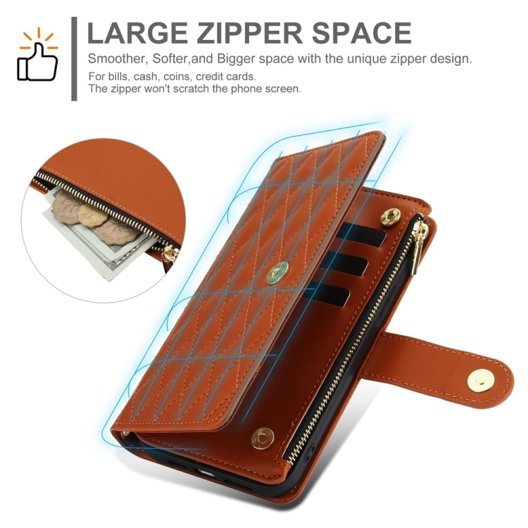 For Google Pixel 8 Pro YM016 Rhombic Zipper Card Wallet Leather Phone Case with Lanyard