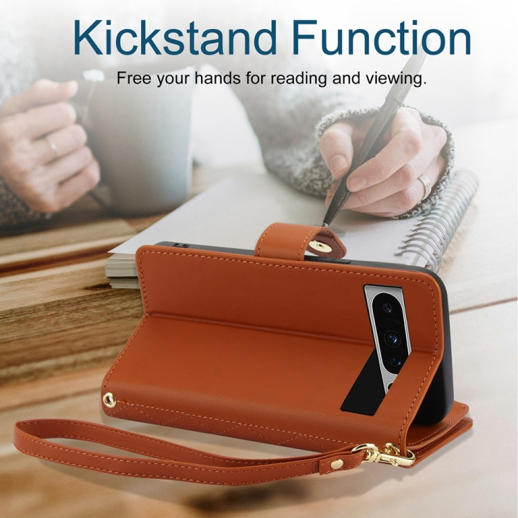 For Google Pixel 8 Pro YM016 Rhombic Zipper Card Wallet Leather Phone Case with Lanyard