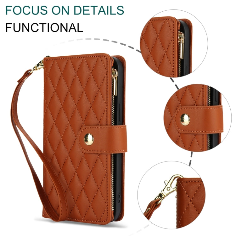 For Google Pixel 8 Pro YM016 Rhombic Zipper Card Wallet Leather Phone Case with Lanyard