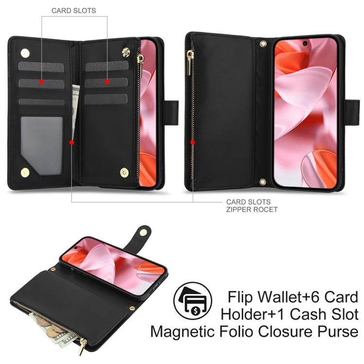 For Google Pixel 10 / 10 Pro / 9 / 9 Pro YM016 Rhombic Zipper Card Wallet Leather Phone Case with Lanyard