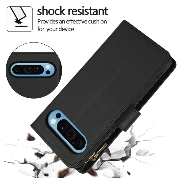 For Google Pixel 10 / 10 Pro / 9 / 9 Pro YM016 Rhombic Zipper Card Wallet Leather Phone Case with Lanyard