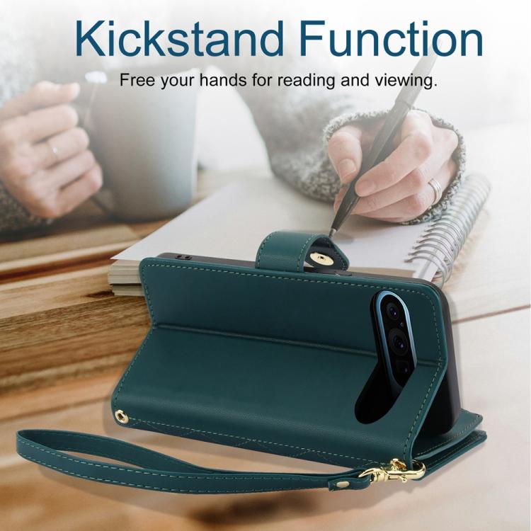 For Google Pixel 10 / 10 Pro / 9 / 9 Pro YM016 Rhombic Zipper Card Wallet Leather Phone Case with Lanyard