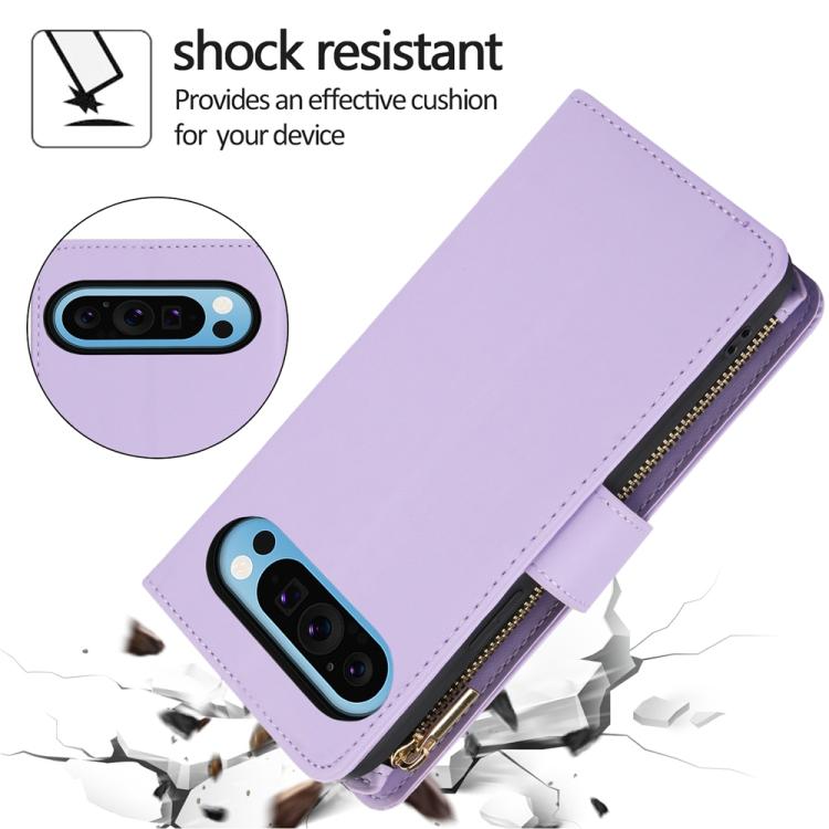For Google Pixel 10 / 10 Pro / 9 / 9 Pro YM016 Rhombic Zipper Card Wallet Leather Phone Case with Lanyard