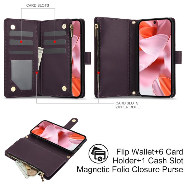 For Google Pixel 10 / 10 Pro / 9 / 9 Pro YM016 Rhombic Zipper Card Wallet Leather Phone Case with Lanyard