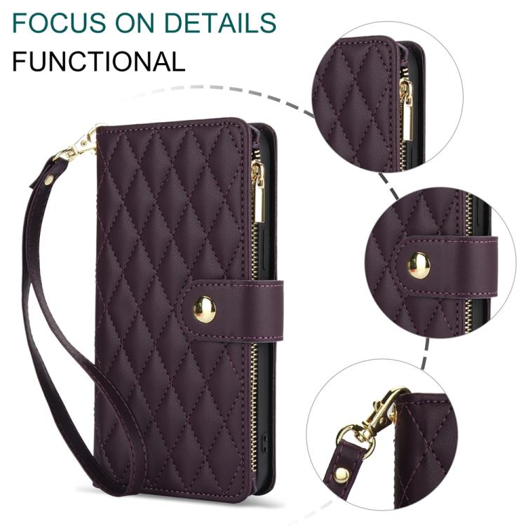 For Google Pixel 10 / 10 Pro / 9 / 9 Pro YM016 Rhombic Zipper Card Wallet Leather Phone Case with Lanyard
