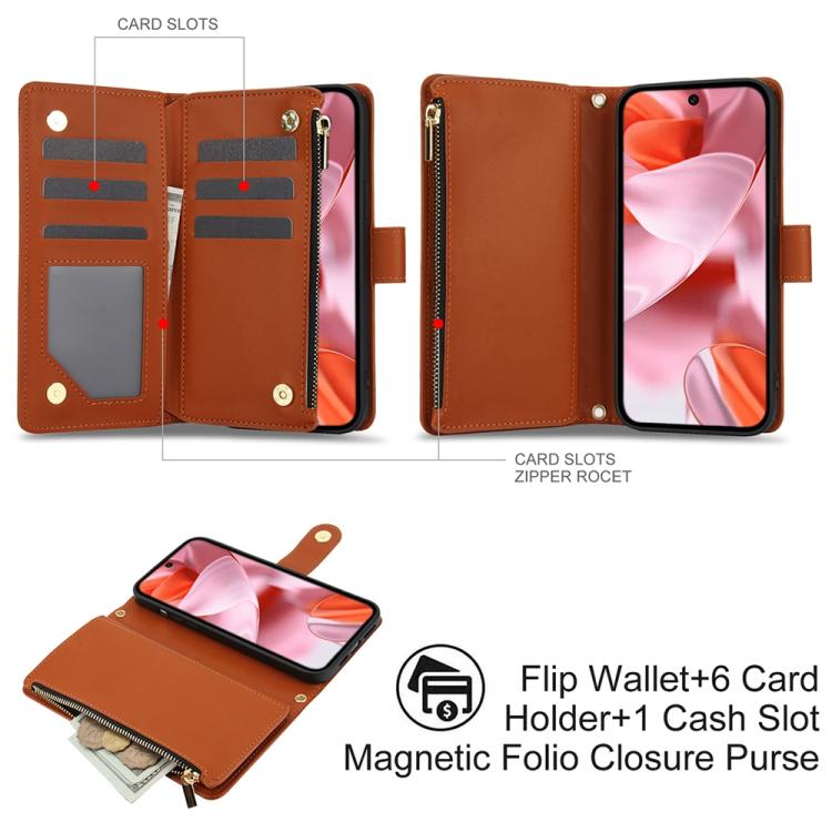 For Google Pixel 10 / 10 Pro / 9 / 9 Pro YM016 Rhombic Zipper Card Wallet Leather Phone Case with Lanyard