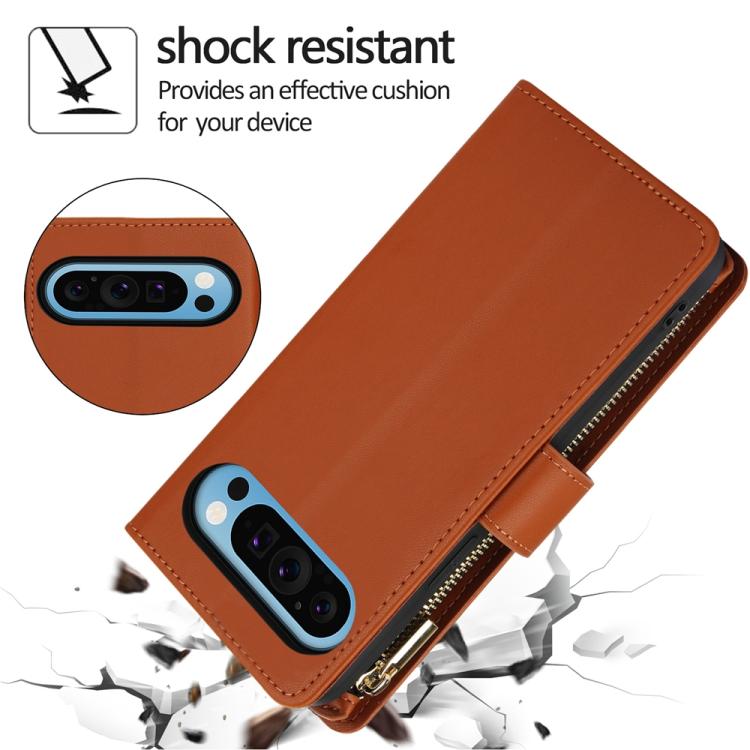 For Google Pixel 10 / 10 Pro / 9 / 9 Pro YM016 Rhombic Zipper Card Wallet Leather Phone Case with Lanyard