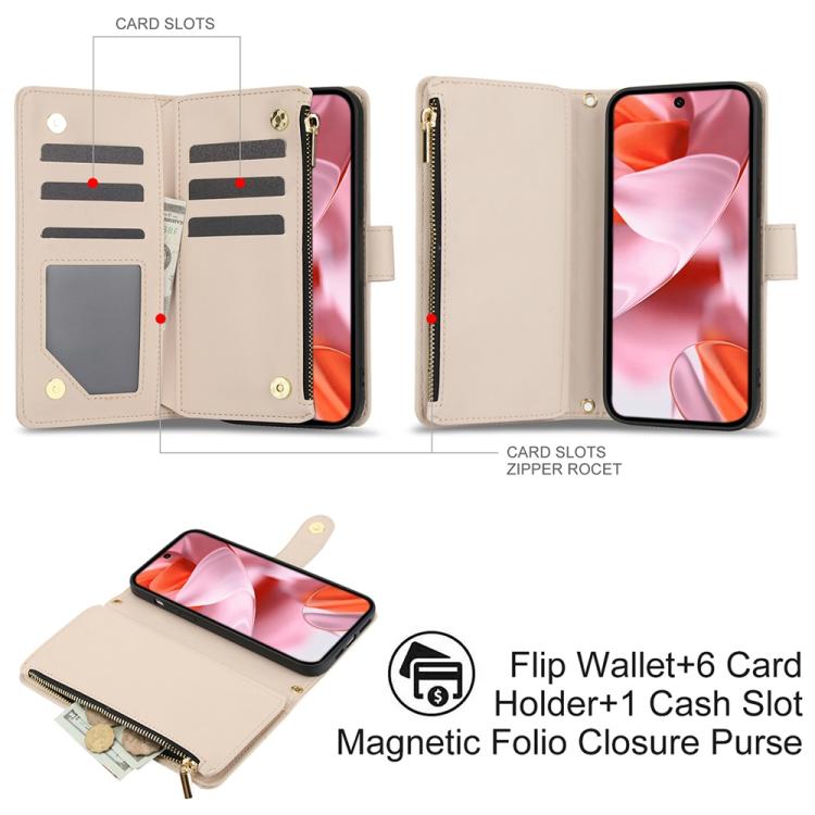 For Google Pixel 10 Pro XL / 9 Pro XL YM016 Rhombic Zipper Card Wallet Leather Phone Case with Lanyard