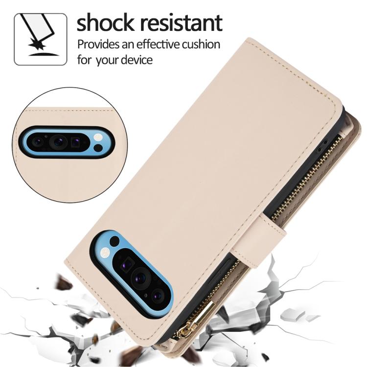For Google Pixel 10 Pro XL / 9 Pro XL YM016 Rhombic Zipper Card Wallet Leather Phone Case with Lanyard