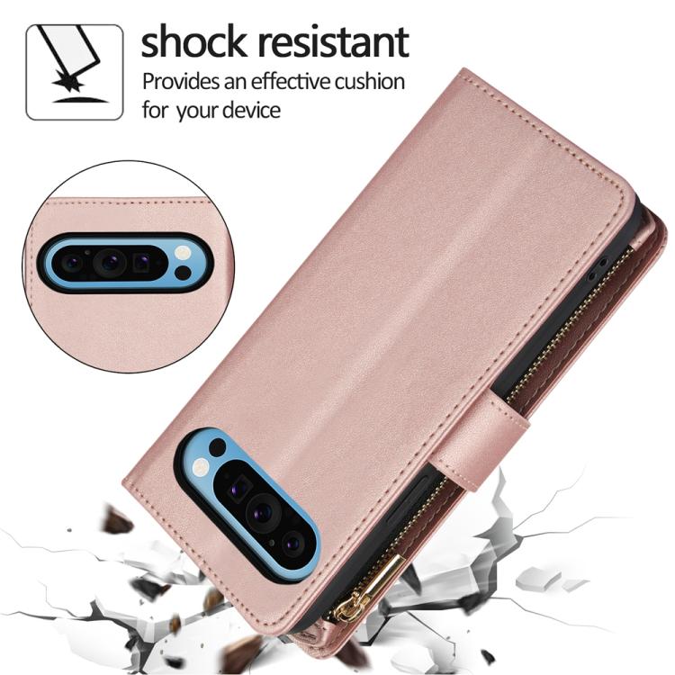 For Google Pixel 10 Pro XL / 9 Pro XL YM016 Rhombic Zipper Card Wallet Leather Phone Case with Lanyard