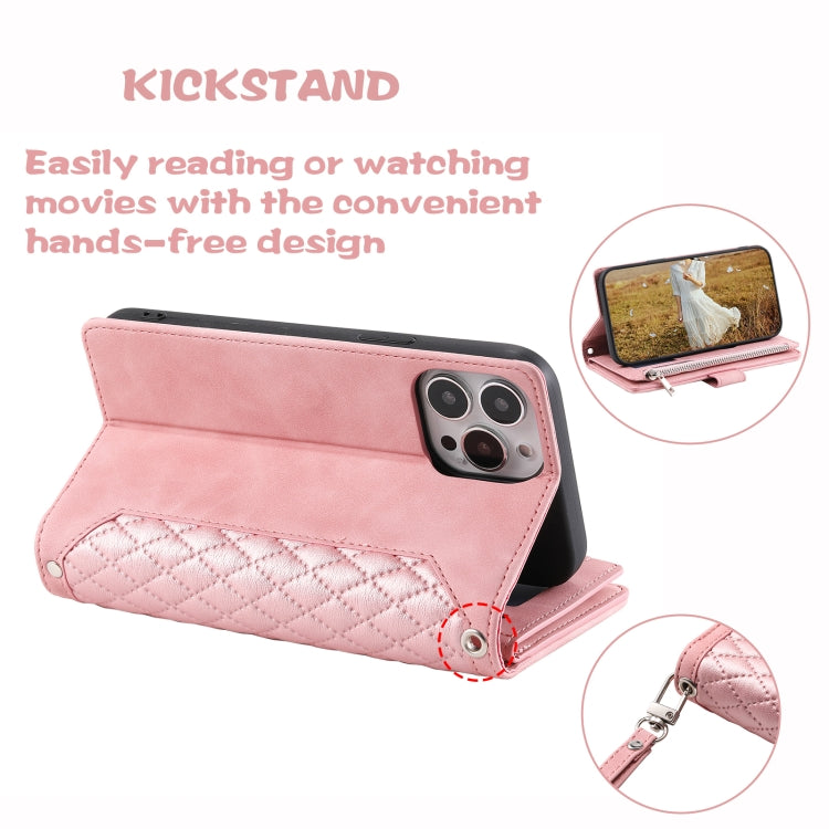 For Xiaomi Redmi 13 4G Grid Texture Zipper Leather Phone Case with Lanyard