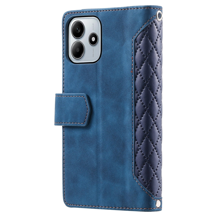 For Xiaomi Redmi Note 14 5G Grid Texture Zipper Leather Phone Case with Lanyard